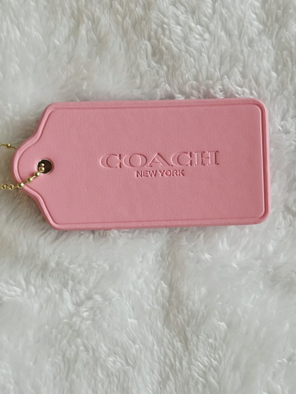 C Logo Pink Leather Hang Tag with Gold-Tone Chain Beautiful Bag Tag